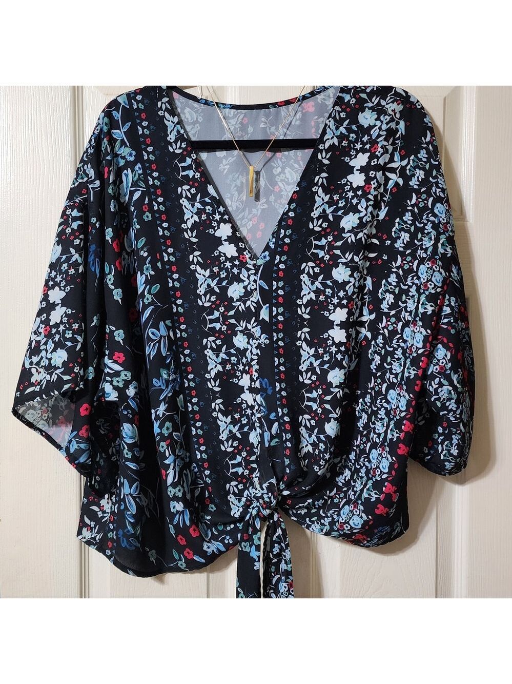 Floral V-Neck Tie-Front Blouse